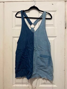 H&M Two-Tone Light & Dark Blue Denim Pinafore Dress